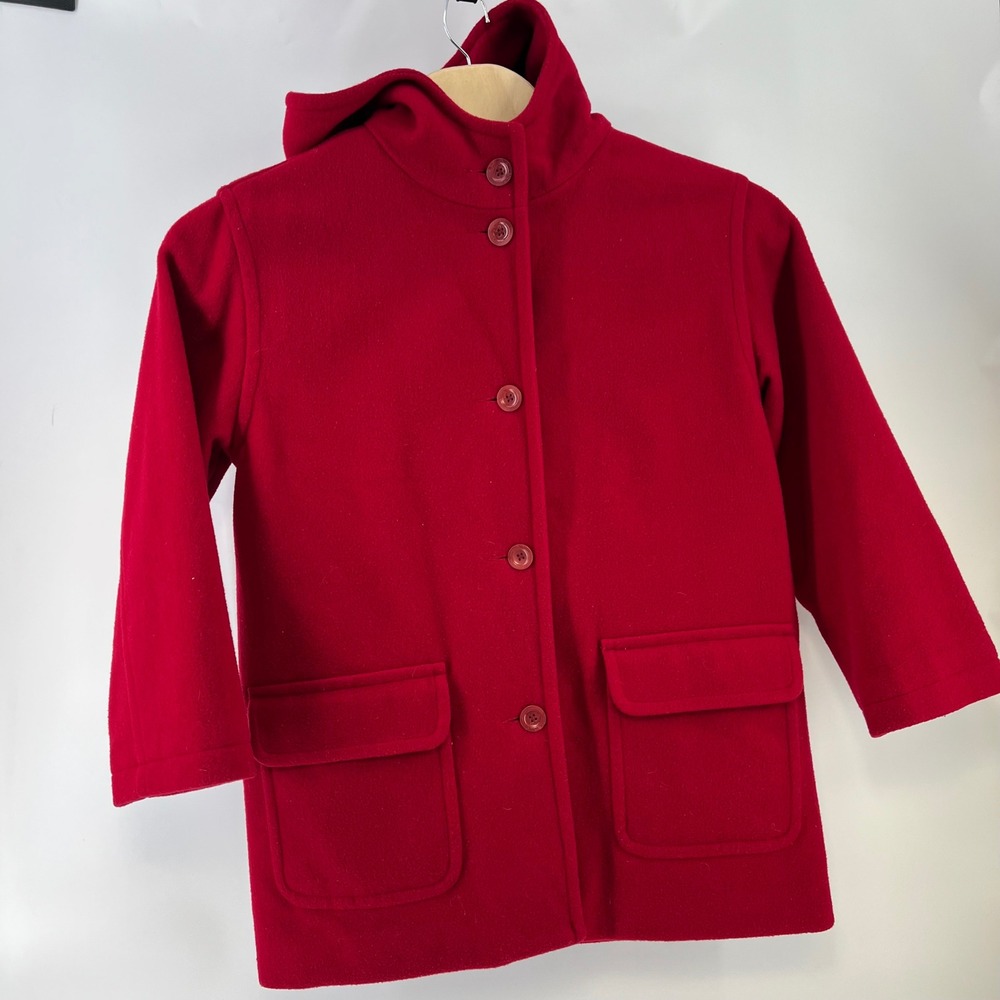 Vintage Eddie Bauer Wool Hooded Coat Womens Petite M Red Hong Kong 80s 90s - Picture 3 of 7
